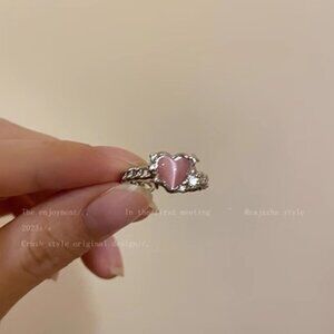 Women’s Pink Heart Adjustable Ring Dainty Minimalist Modern Jewelry